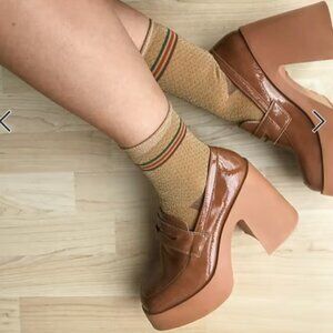 ASOS DESIGN Profile Chunky High Heeled Loafers in Tan – Size 7